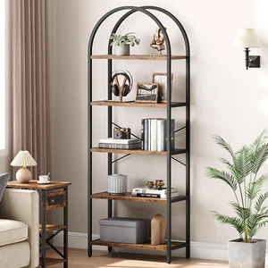 Bookshelf 5 Tier Bookcase Arched Display Racks Tall Standing Bookshelves Metal F - Picture 1 of 7
