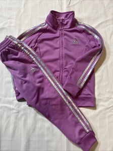 GIRL ADIDAS TRICOT JACKET & JOGGER PANTS TRACKSUIT SIZE 5 PINK PURPLE SHIMMERY - Picture 1 of 12