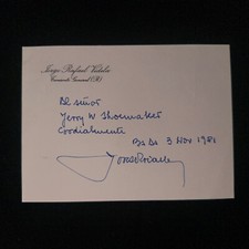 Jorge Rafael Videla Signed Teniente General Index Card - JSA YY34717