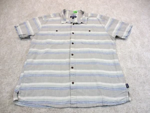 Patagonia Shirt Men 2XL XXL Beige Blue Striped Hemp Cotton Casual Button Up - Picture 1 of 13