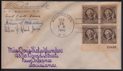 1940 Sc 863 Samuel Clemens signed by stamp designers, engravers etc. to Wunder Cover