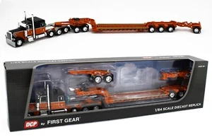 DCP 1:64 *BLACK & ORANGE* Peterbilt 389 Tri-Axle w/Magnitude HEAVY HAUL Lowboy - Picture 1 of 7