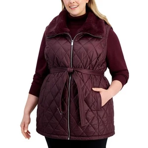 Calvin Klein Womens Purple Faux Fur Trim Quiled Puffer Vest Plus 0X BHFO 9879 - Picture 1 of 1
