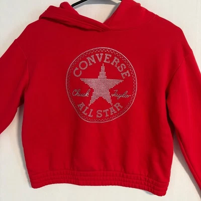 Sudadera con Capucha Converse All Star Logo Diamantes de Imitación Roja Niños Extra Grande XL Foto 1 de 4