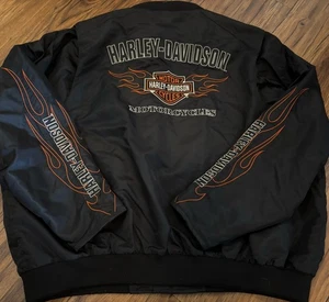 Harley Davidson Biker Jacket Mens 3XL Black Lined Riding Gear Flames Motorcycle - Picture 1 of 7