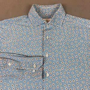 Emanuel Berg Shirt Mens Small Blue Floral Stretch Button Up Modern Fit - Picture 1 of 11