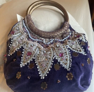 NWT Capelli Vintage Purple Embroidered Velvet Purse With Sequins And Beads - Image 1 of 4