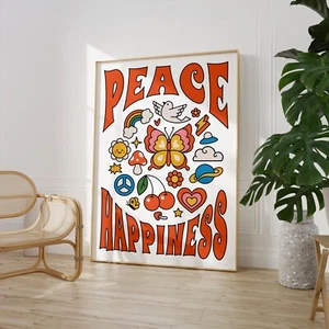 Retro Peace & Happiness Print, Poster, Vintage Decor 60's Classic Fashion 9123 - Picture 1 of 12