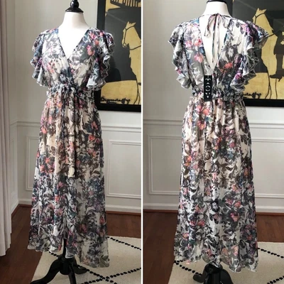 NUEVO CON ETIQUETAS TOV Vestido Midi Acuarela Floral Jardín Fiesta M 6 Foto 1 de 4