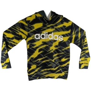 Adidas Kids Hoodie Size Small 8 BlackYellow Stripes Wavy Youth Soccer Sweatshirt - Picture 1 of 8