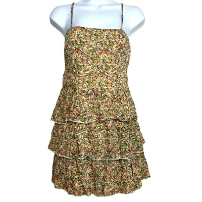 Mini Vestido Poesía en Niveles Multicolor Floral Boho Sin Mangas Forrado Talla M Foto 1 de 4