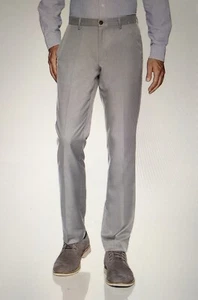 Mens Slim-Fit Flat-Front Dress Trousers Light Grey 35W- 28L - Picture 1 of 1