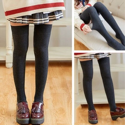 Women Wool Blend Stockings Over Knee Thigh High Socks Knitted Japanese Lolita - Imagem 1 de 4