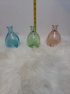 Lot of 3 - Matching Glass Bud Vases - Green, Pink, Blue - 4.75" Tall ~So cute!!~ - Picture 1 of 6