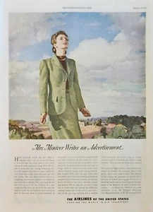 1944 Airlines of the United States Vintage Ad Mrs Miniver writes advertisement - Picture 1 of 1