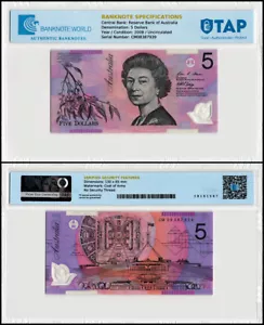 Australia 5 Dollars, 2008, P-57f, UNC, Polymer, Authenticated Banknote - Picture 1 of 1