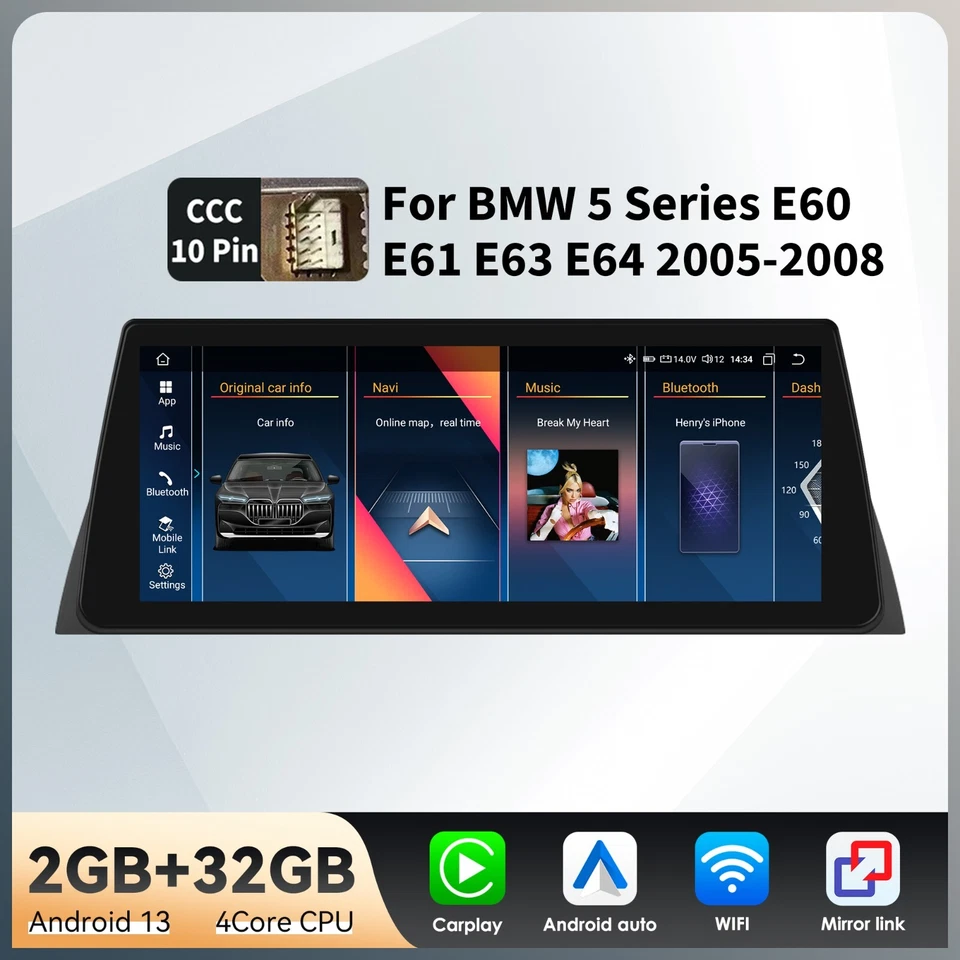 Para BMW Serie 5 525i 530i 545i Radio Pantalla 10.25" Android Coche Estéreo GPS Automático Foto 1 de 4