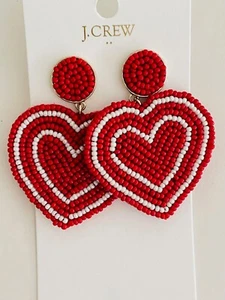Pendientes de corazón con cuentas de fábrica J.Crew enchapados en oro rojo cerise brillante BW083 NUEVOS CON ETIQUETAS - Imagen 1 de 9
