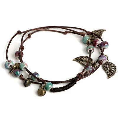 Pulseira feminina de cerâmica com miçangas várias camadas azul safira redonda joia - Imagem 1 de 4