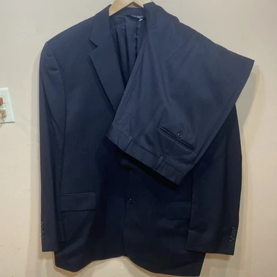 Jos A Banks Mens Suit Jacket 2XL  46R Pants 42x32 Pleated Black Wool Suit - Image 1 of 4