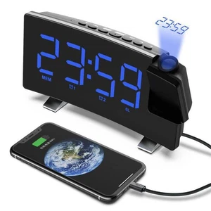 Electronic LED Alarm Clock Digital Projection FM Radio Time Projector Snooze USB - Picture 1 of 23