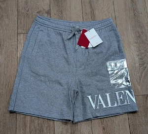 $990 Mens Valentino Logo Drawstring Sweat Shorts Light Gray Medium - Picture 1 of 1