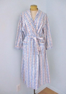 Lanz of Salzburg blue stripe red hearts 100% cotton flannel robe belt pockets M - Image 1 of 4
