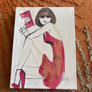 Izak Zenou tela giclée dipinta a mano donna modernista illustrazione pop art - Foto 1 di 6