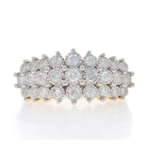 Yellow Gold Diamond Tiered Cluster Ring - 14k Round Brilliant 1.00ctw - Picture 1 of 9