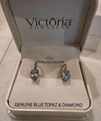 Victoria Townsend genuine blue topaz and diamond sterling silver earrings. New!! - Image 1 of 4