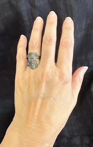 Vintage Avon 1970's Sterling Silver Treasured Heart Adjustable Spoon Ring 5.75 - Picture 1 of 10