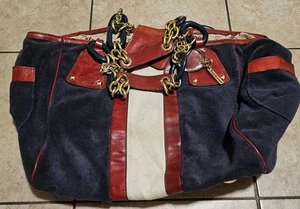 Vintage Juicy Couture Velour Satchel Purse Handbag Red White Blue Y2K - Picture 1 of 6