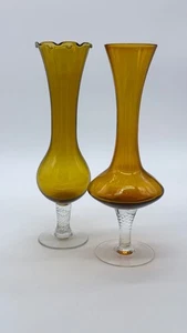 Zwei Vintage Retro mundgeblasene Braunglas Sockel Vasen - Bild 1 von 20