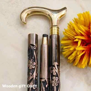 NEW SOLID ANTIQUE SOLID BRASS HANDLE WOODEN WALKING STICK CANE VINTAGE DESIGNER - Picture 1 of 7