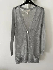 WHITE STUFF hellgrau superfeiner Spitzenstrick Mohair Mix lange Strickjacke Größe 8-10 - Bild 1 von 5