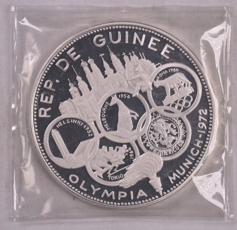 1970 Guinea Munich Olympics 500 Francs KM-15 Silver ASW 0.934 Cover