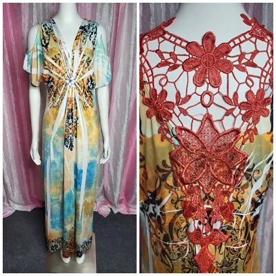 One World Live & Let Live Long Stretch Floral Crochet Maxi Dress Medium Tall - Image 1 of 4