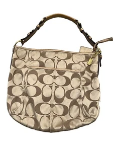 Coach G0882-12676 Tan Jacquard Signature Adj.Strap Shoulder Bag Gold 2 Tags Used - Picture 1 of 24