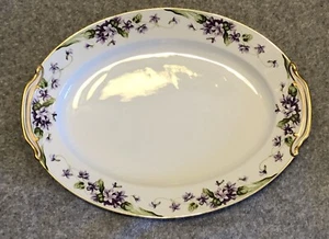 Noritake Nancy 13" Oval Platter 5163 Violet Floral Pattern Gold Trim Green Leave - Picture 1 of 6