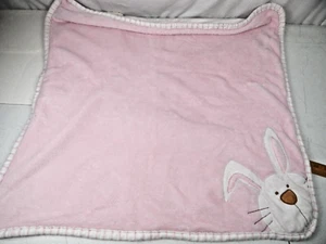 Pitter Patter Pink Bunny Rabbit Baby Blanket 30x30 Soft Stripes - Picture 1 of 5