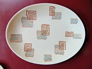 Vintage Mar-crest Terrace 10 x 13" Oval Serving Platter Brown Aqua Design MINT - Picture 1 of 3
