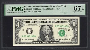United States-Federal Reserve 1 Dollar 2006 Fr#1933-B (BB Block) UNC Grade 67 - Picture 1 of 2