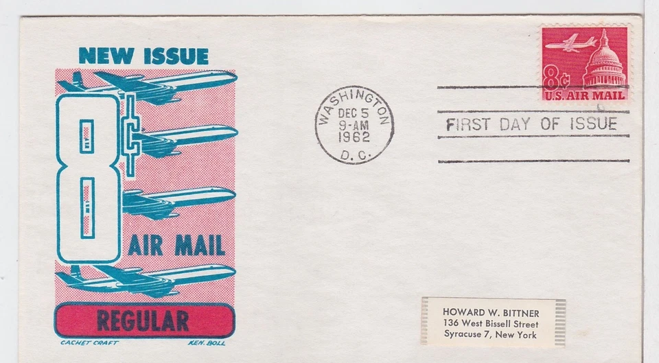 TurtlesTradingPost- Jet Over Capital 8 Cent  1962#C64 FDC- Cachet Craft Ken Boll - Image 1 of 1
