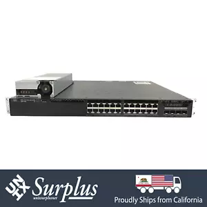 24 Port PoE+ 1GB RJ45 Cisco C3650 30W LAN Base Switch 1x PSU | 4x 1/10GB SFP+ - Picture 1 of 7