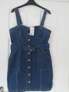 H&M DENIM PINAFORE DRESS SIZE UK 12 / 14 - BNWT - Picture 1 of 4
