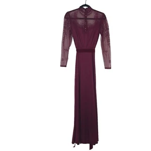 Vintage Handmade Lace Dress Women's S Burgundy Pearl Maxi Formal Wedding Event - Picture 1 of 17