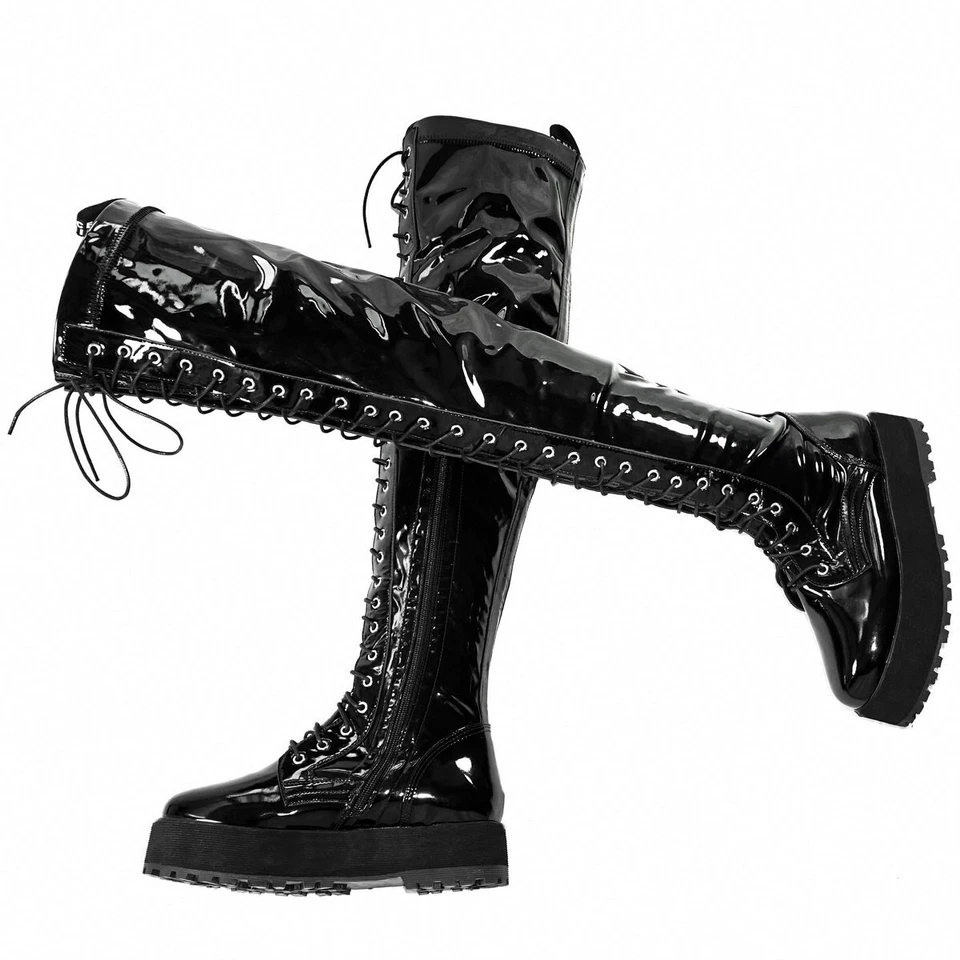 Platform Pumps Plus Size Shoes Women's Patent Leather Over the Knee High Boots - Image 1 of 4