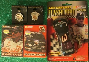 Dale Earnhardt 2 Decks Playing Cards 2 Pewter Pins Large Flashlight CarKeychain - Picture 1 of 1