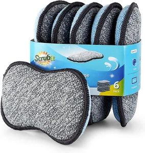 Non-Scratch Microfiber Kitchen Sponges - Heavy Duty Scrub - 6 Pack Small - Picture 1 of 7