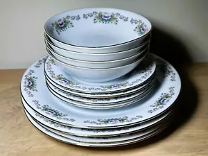 RARE - Set of 16 Pcs Vintage Zhong Guo Jie Pai Oriental Bone China Lotus Blossom - Picture 1 of 7